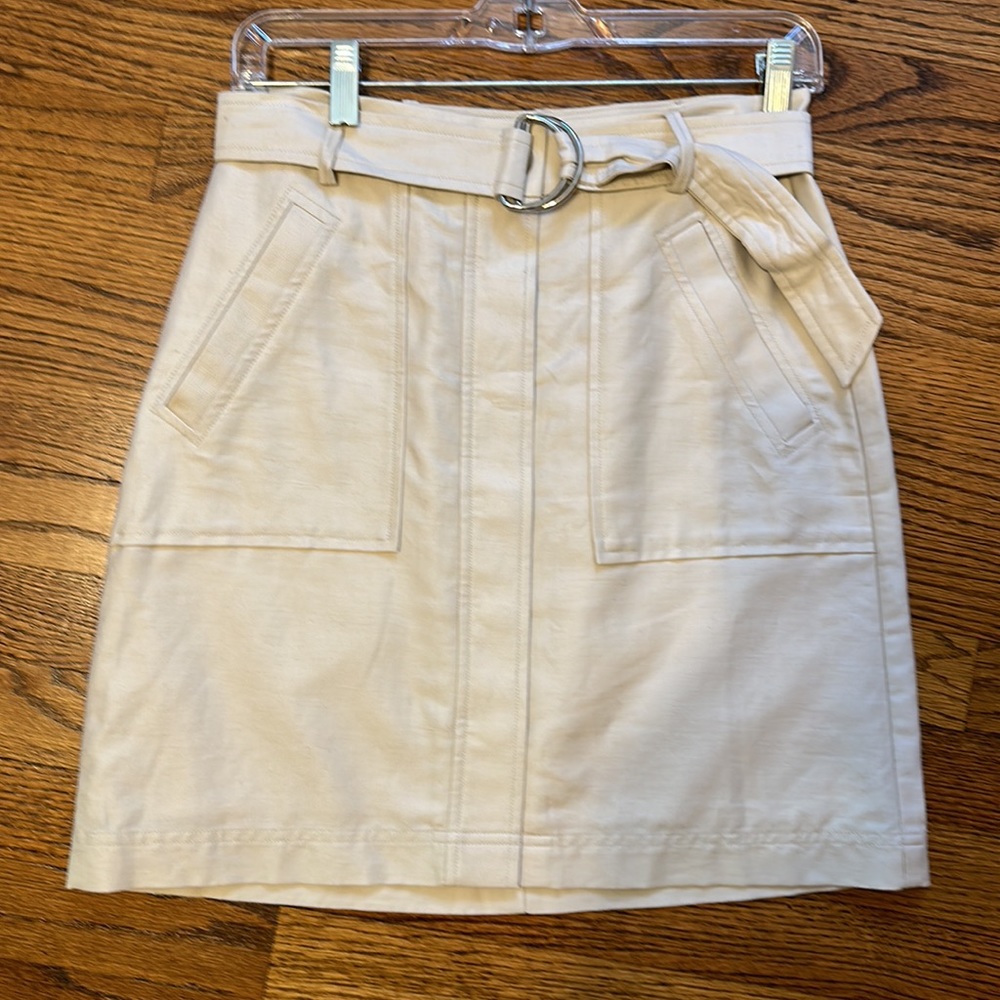 Linen Blend Button Up Belted Skirt